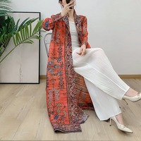 معطف نسائي متوسط الطول مطوي ، بأكمام طويلة ، فوق الركبة ، عباية مطبوعة ، رفيعة ، مياكي ، مطوي ، موضة ، - Image 5